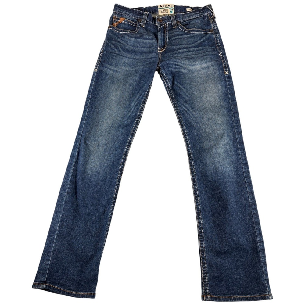 Ariat M7 Jeans Mens 32x34 Blue Slim Straight Leg Western Workwear Premium Faded